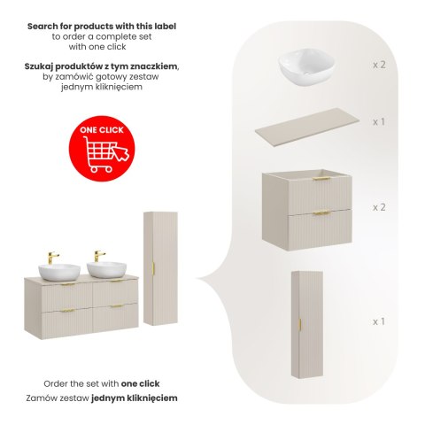 Zestaw meblowy 120cm z blatem, 2 umywalkami nablatowymi Smile i Szafką wysoką