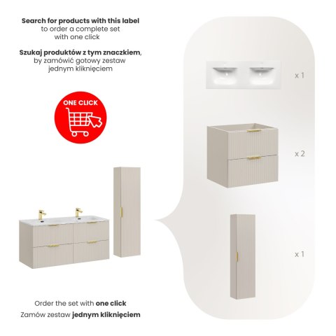 Adel Cashmere Complete Bathroom Set - 120cm with Sky Double Built-in Washbasin and Tall Cabinet