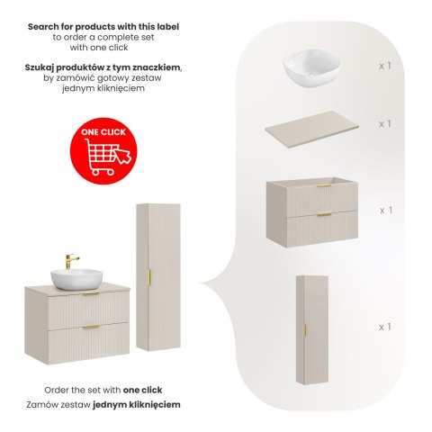 Adel Cashmere Complete Bathroom Set - 80cm Vanity with Smile Countertop Basin and Tall Cabinet