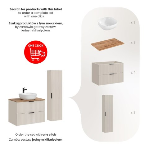 Adel Cashmere Complete Bathroom Set - 80cm Vanity with Smile Countertop Basin and Tall Cabinet Adel Cashmere Complete Bathroom Set - 80cm Vanity with Smile Countertop Basin and Tall Cabinet