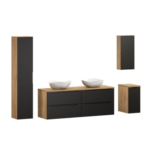 Luxor Black Complete Bathroom Set - 160cm with Countertop, Two Cloud Countertop Basins and Tall Cabinet Luxor Black Complete Bathroom Set - 160cm with Countertop, Two Cloud Countertop Basins and Tall Cabinet