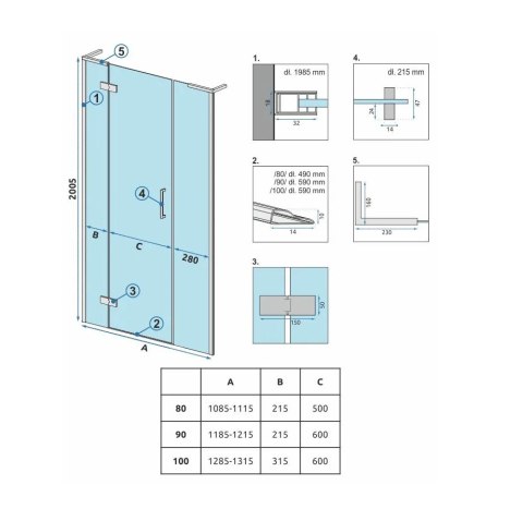 Shower Door Hugo Black 80