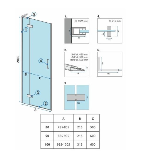 Shower Door Hugo Black 80