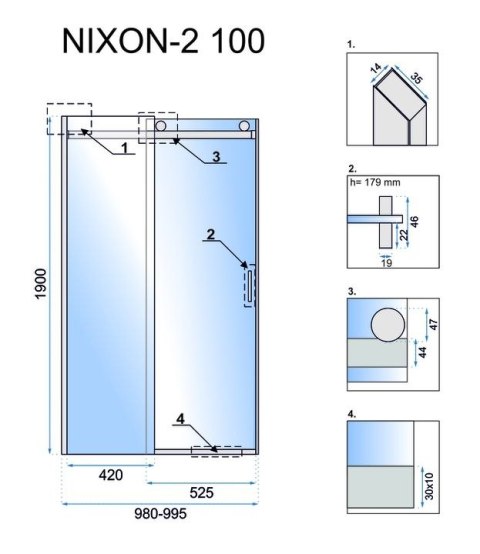 Shower Door Nixon-2 Chrome 120 Left