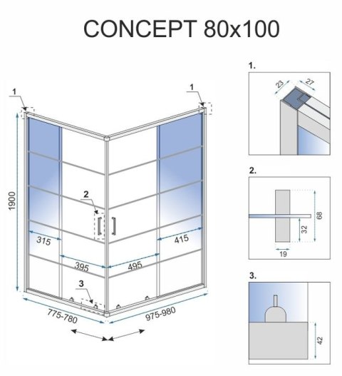 Shower Enclosure Concept Black 80x100