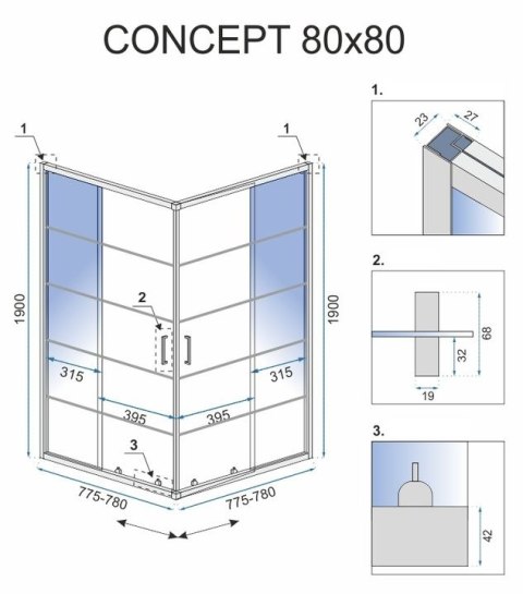 Shower Enclosure Concept Black 80x80