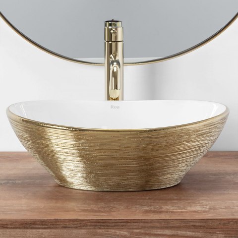 Countertop Basin Rea Sofia Brush Gold/White Countertop Basin Rea Sofia Brush Gold/White