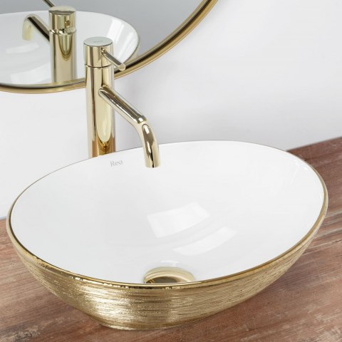 Countertop Basin Rea Sofia Brush Gold/White Countertop Basin Rea Sofia Brush Gold/White