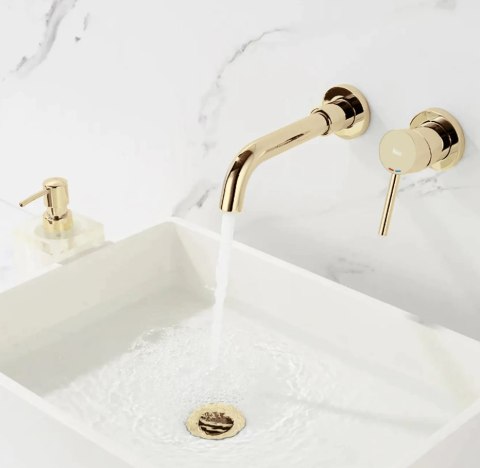 Basin Wall-Mounted Tap Lungo Long Gold + BOX Basin Wall-Mounted Tap Lungo Long Gold + BOX