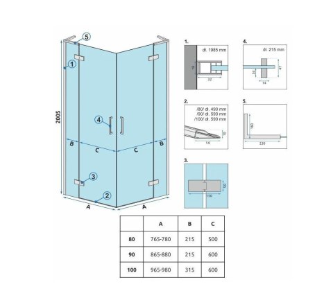 Shower Enclosure Hugo Brush Gold 90x90
