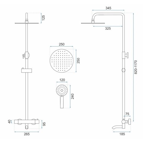 Thermostatic Shower Set REA Lungo Brushed Gold