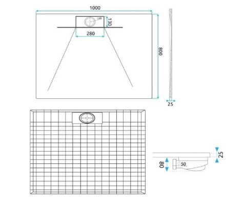 Shower Tray Bazalt Long White 80x120