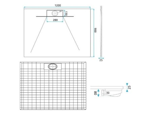 Shower Tray Bazalt Long White 80x120