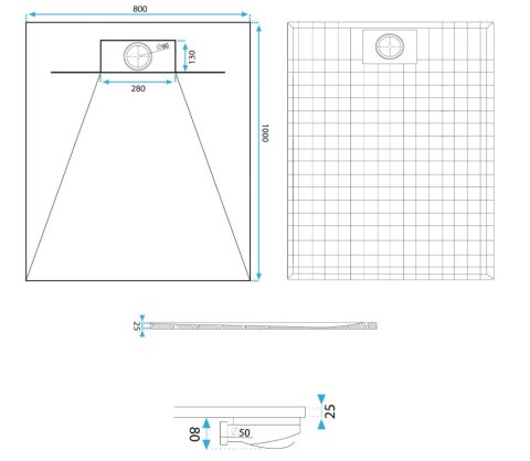 Shower Tray Bazalt White 80x120