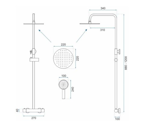 Thermostatic Shower Set REA PAROT Brushed Gold