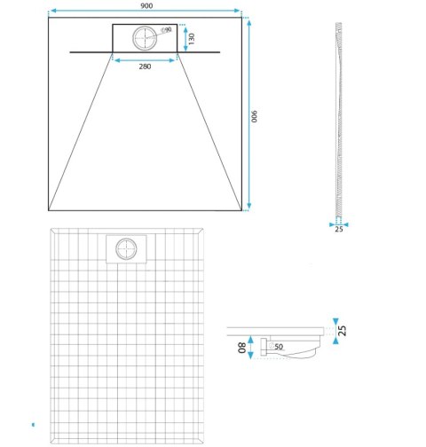 Shower Tray Bazalt Carrara White 80x100
