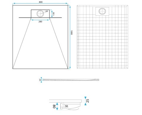 Shower Tray Bazalt Carrara White 80x100