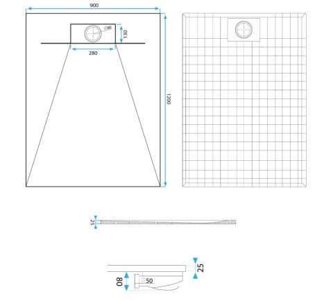 Shower Tray Bazalt Carrara White 80x100