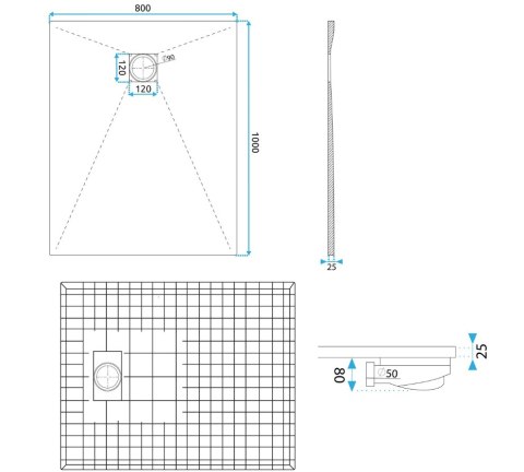 Shower Tray Magnum Carrara White 90x120