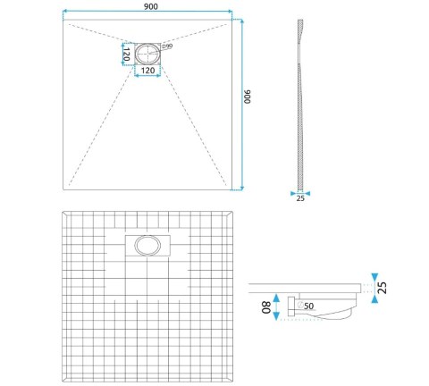 Shower Tray Magnum Carrara White 90x120