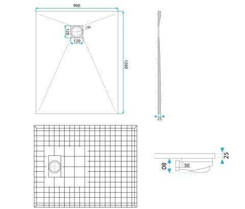 Shower Tray Magnum Carrara White 90x120