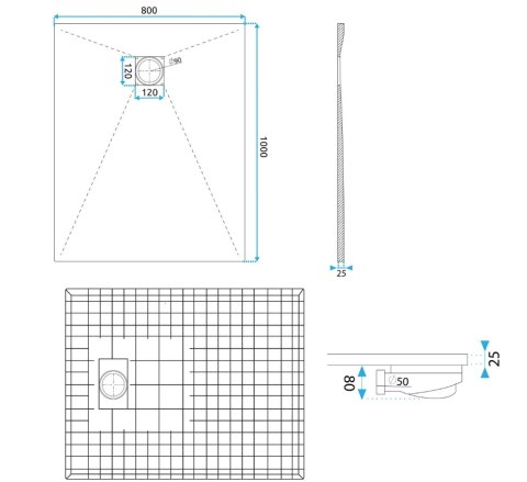 Shower Tray Magnum Grey 80x100