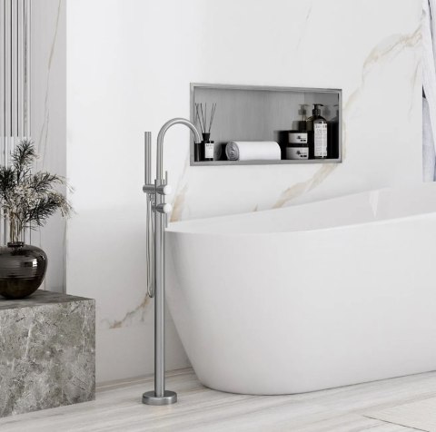 Bathroom Recessed Niche Shelf 03 30x60 Brushed Steel
