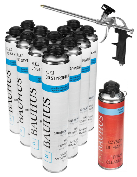Set: 12x Styrofoam Adhesive + Foam Cleaner + Standard Foam Gun Set: 12x Styrofoam Adhesive + Foam Cleaner + Standard Foam Gun