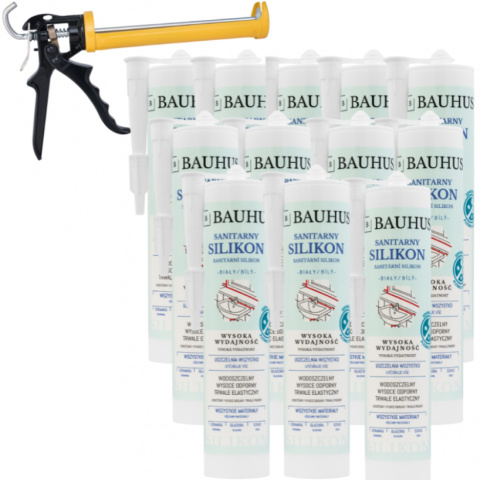Set: 12x White Sanitary Silicone + 18:1 Caulking Gun Set: 12x White Sanitary Silicone + 18:1 Caulking Gun