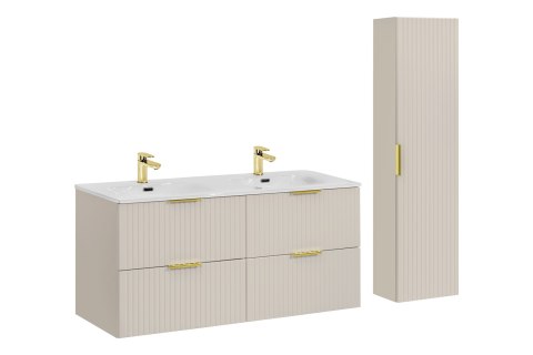 Adel Cashmere Complete Bathroom Set - 120cm with Sky Double Built-in Washbasin and Tall Cabinet