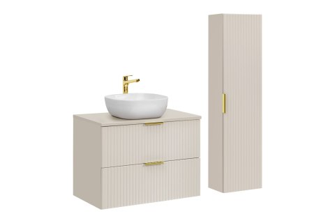 Adel Cashmere Complete Bathroom Set - 80cm Vanity with Smile Countertop Basin and Tall Cabinet