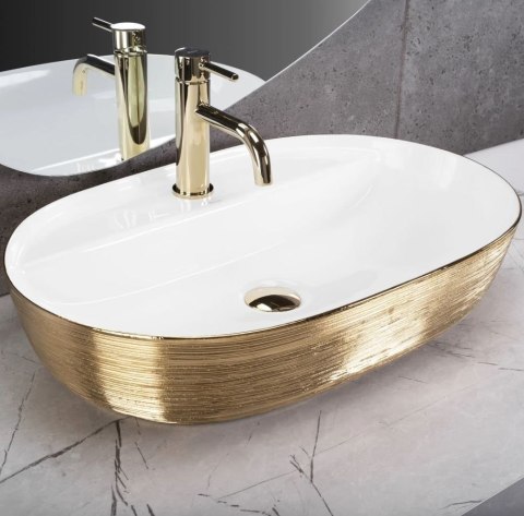 Countertop Basin Rea Aura 61 Brush Gold/White Countertop Basin Rea Aura 61 Brush Gold/White