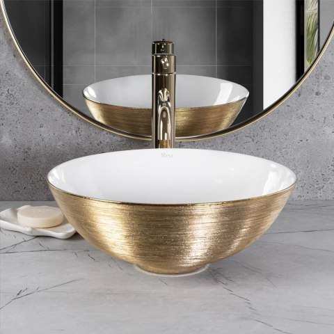 Countertop Basin Rea Stella Brush Gold/White