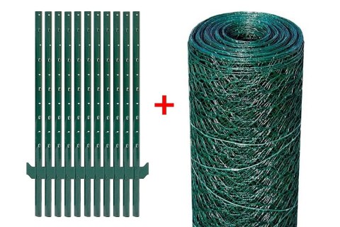 Zestaw SX 25m - siatka 13x13mm/0,50m + 11 x słupek typ U - ZIELONY Zestaw SX 25m - siatka 13x13mm/0,50m + 11 x słupek typ U - ZIELONY