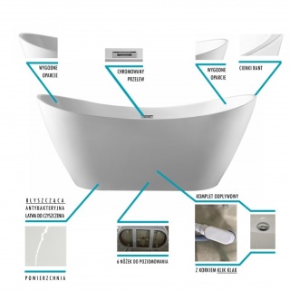 BARIDER Salanea Freestanding Bathtub – 180, White