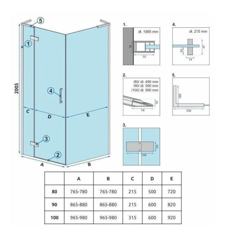 ŚCIANKA PRYSZNICOWA HUGO BROWN/BRUSH COPPER 80