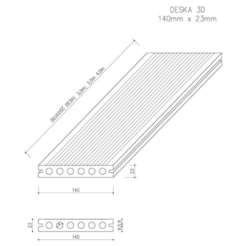 Composite Decking Board 3D Dark Brown – 3,5m (0,507 m2)