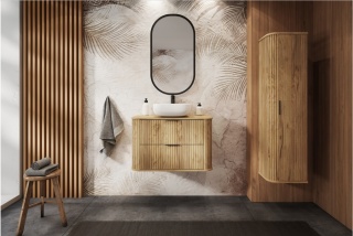 Glamour Bathroom Cabinet 80 cm – Craft Oak – Wall-Hung – Ribbed Front – 2 Drawers – Soft Close