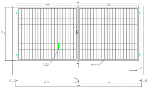 Brama SX 656 PRO - 4,00 x 1,70 m - antracyt , zielona
